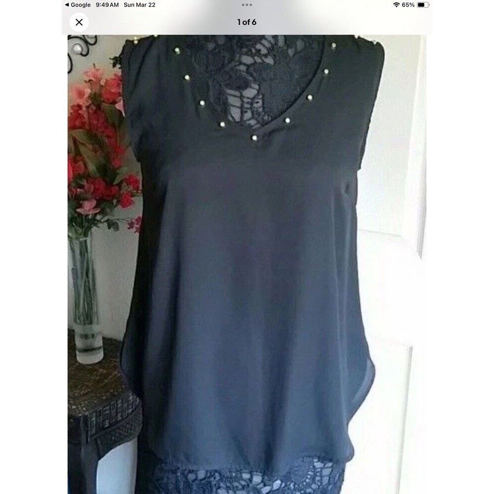 Blu Pepper Top Size Large Black Studded Sleeveless Blouse Chic Boho Whimsigoth - Picture 5 of 7